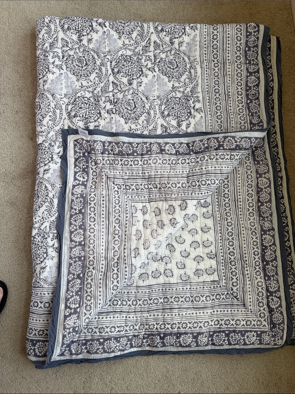 Blue and White Floral Quilted twin Comforter set of 2